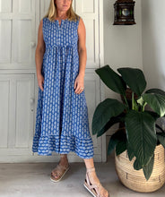 Load image into Gallery viewer, Sleeveless Greek Maxi Dress in Sky Blue and White