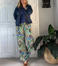 Load image into Gallery viewer, India Straight Pants in Blue and Green Ikat Linen Blend