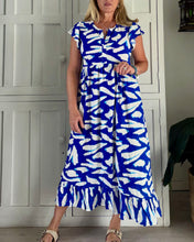 Load image into Gallery viewer, Greek Maxi Flutter Dress in Cobalt and White Spot