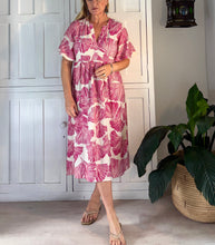 Load image into Gallery viewer, Barcelona Dress in Pink and White Fan Leaf