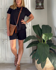 Malta High Neck Summer Blouse in Black