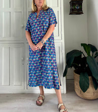 Load image into Gallery viewer, Mombasa Tunic in Blue, Purple and Green Rayon