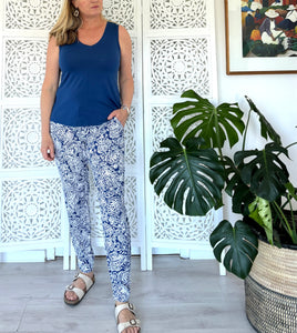 Bali Pants in Blue and White Paisley