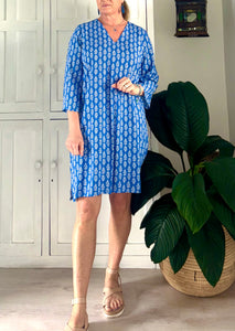 Tunis Tunic in Sky Blue & White