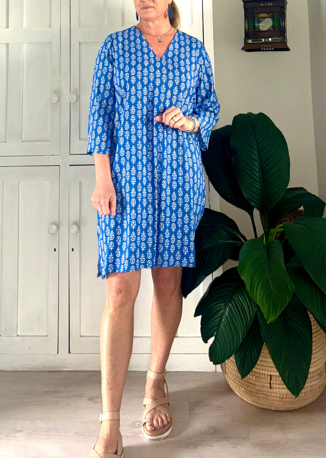 Tunis Tunic in Sky Blue & White