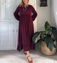Load image into Gallery viewer, Greek Maxi Dress with Bishop sleeve in Plum