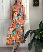 Load image into Gallery viewer, Strappy Maxi Dress in Orange Kasbah and Bright Blue straps