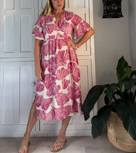 Load image into Gallery viewer, Barcelona Dress in Pink and White Fan Leaf