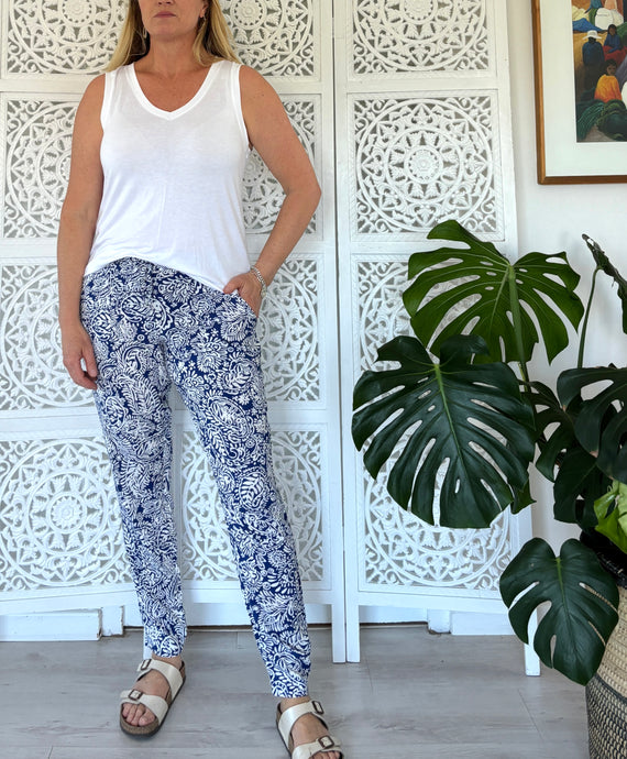 Bali Pants in Blue and White Paisley