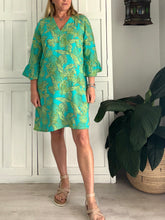 Load image into Gallery viewer, Tunis Tunic LTD with Frilly Sleeve in Mint Pineapple &amp; Leaf