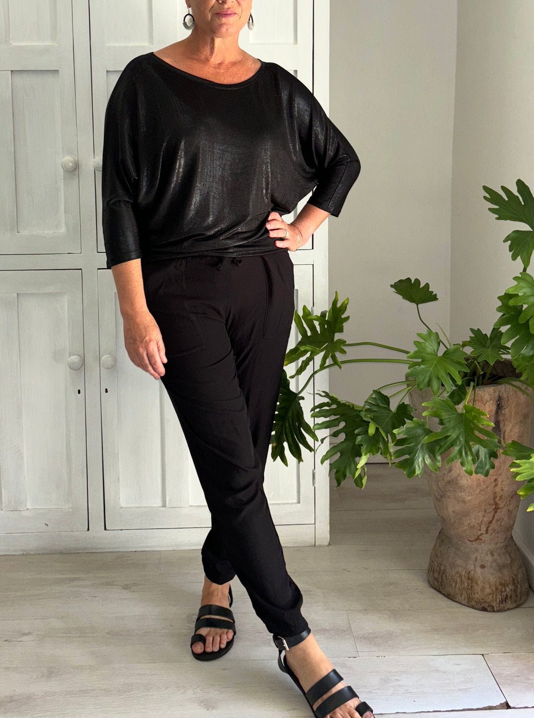 Bali Slouch Pants in Black Viscose Lycra