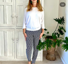 Load image into Gallery viewer, Bali Slinky Slouch Pants in Navy &amp; Cream Spots