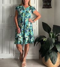 Load image into Gallery viewer, Greek Flutter Sleeve Dress in Greeny Mint Foliage