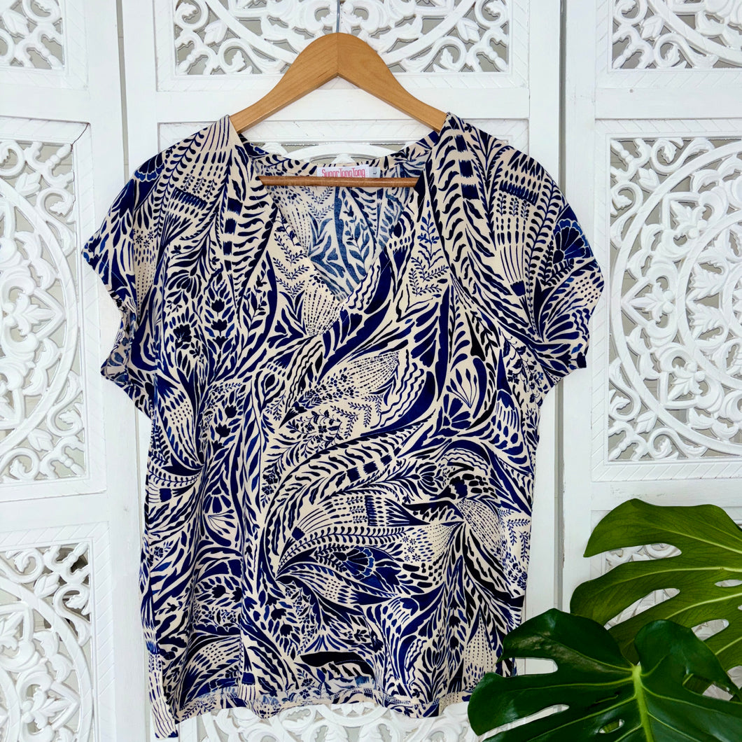 V Neck Shifty top LTD in Blue Watercolour