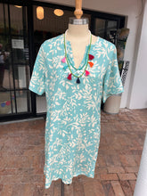 Load image into Gallery viewer, ON SALE - Mombasa Short Tunic in Turquoise and Cream Leaf