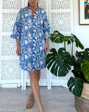 Load image into Gallery viewer, Tankwa Tunic Dress in Blue and White Illustration