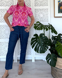 Malta Summer Shirt in Bright Pink Ikat