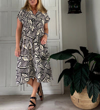 Load image into Gallery viewer, Malaga Dress in Black and Cream Leaf