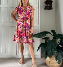 Load image into Gallery viewer, Greek Flutter Sleeve Dress in Pinky Purple Watercolour