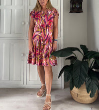 Load image into Gallery viewer, Greek Flutter Sleeve Dress in Pinky Purple Watercolour