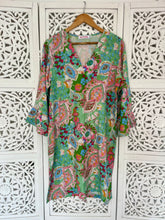 Load image into Gallery viewer, Tunis Tunic w Frilly Sleeve in Minty India Print