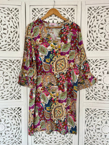 Tunis Tunic with Frilly Sleeve in India Print