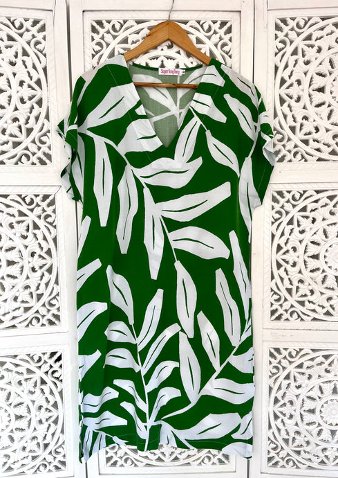 Emmie Dress in Green and White Leaf