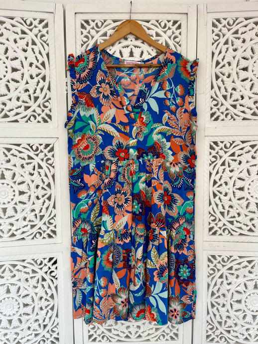 Sleeveless Summer Greek Dress in Bright Colourful Floral