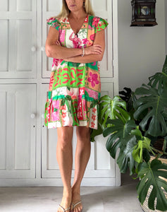 Havana Dress LTD in Green and Pink Papaya Print