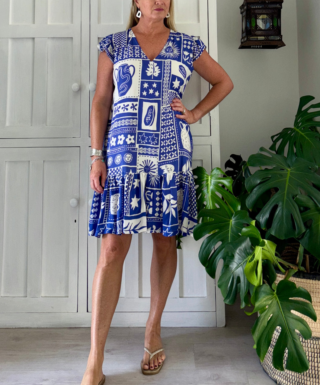 Havana Dress LTD in Blue and White Illustration