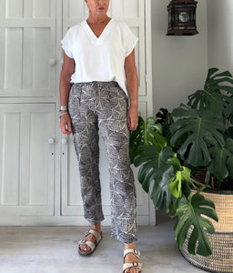 ON SALE - Pemba Cotton Pants in Cream & Black Stipples - NO RETURNS