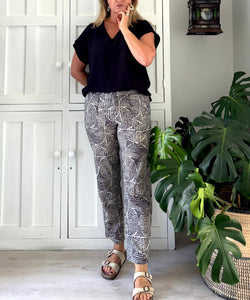 ON SALE - Pemba Cotton Pants in Cream & Black Stipples - NO RETURNS