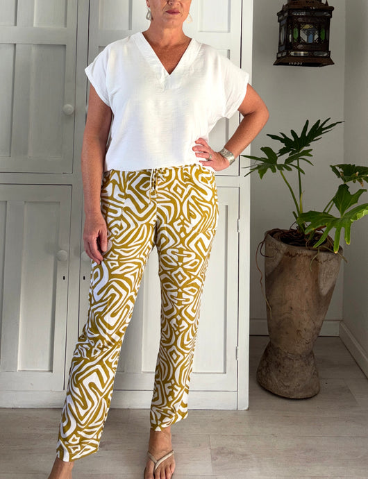 Pemba Pants in Mustard & White Swirls