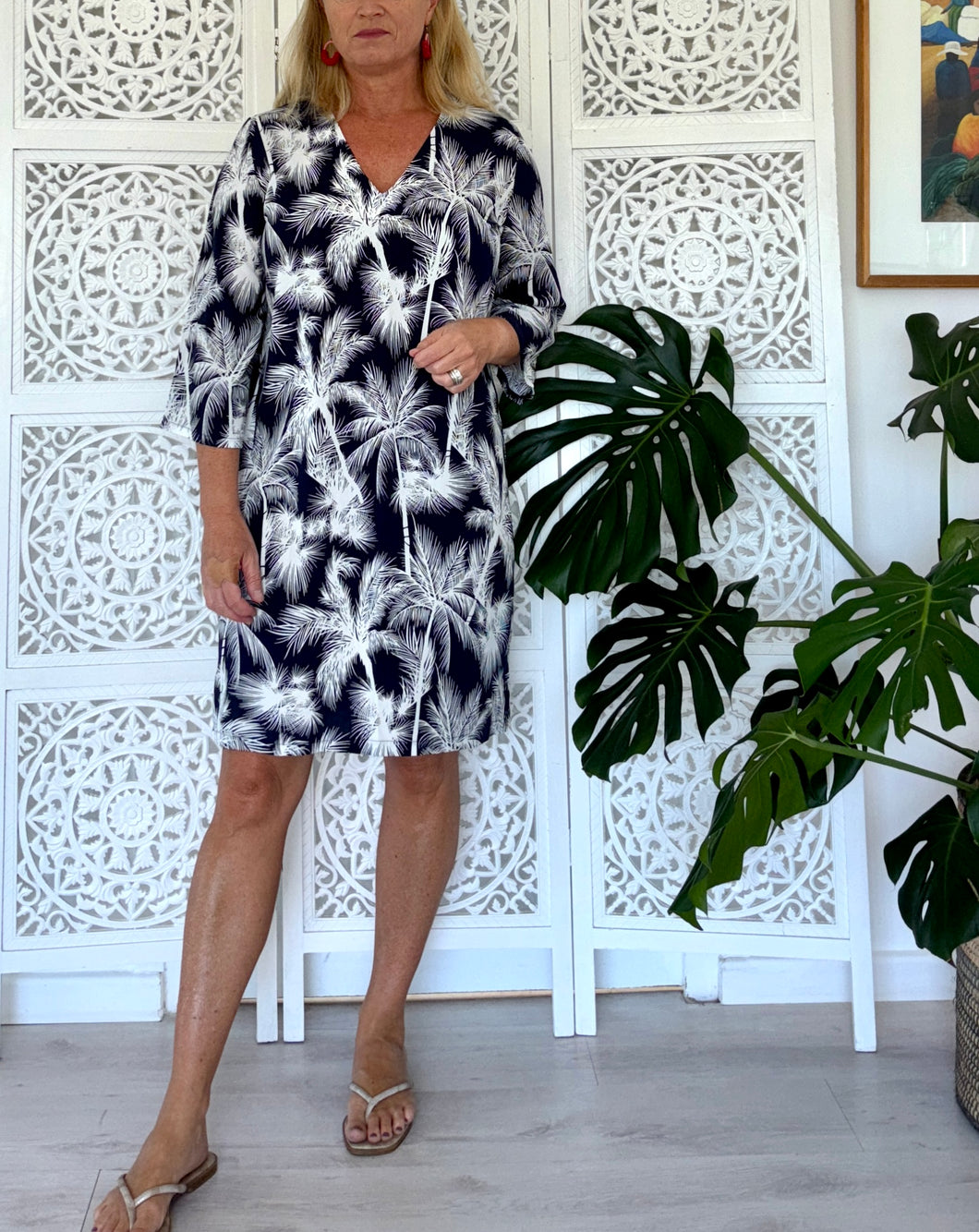 Tunis Tunic in Navy Palm