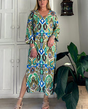 Load image into Gallery viewer, Longer Tunic in Blue &amp;  Green Ikat