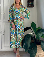 Load image into Gallery viewer, Longer Tunic in Blue &amp;  Green Ikat