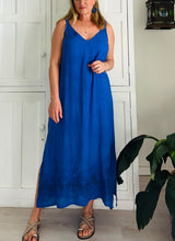 Load image into Gallery viewer, Strappy Maxi Dress in Blue with Detailed Hem