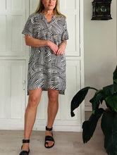 Load image into Gallery viewer, Weekend Dress in Black and White Swirls