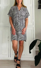 Load image into Gallery viewer, Weekend Dress in Black and White Swirls
