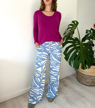 Load image into Gallery viewer, Wide Leg Linen Blend Pants in Light Blue Painted Fern