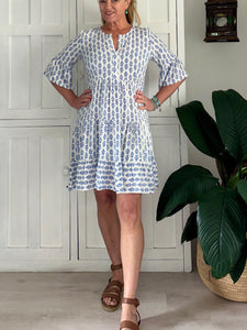 Original Greek Dress in White & Sky Blue