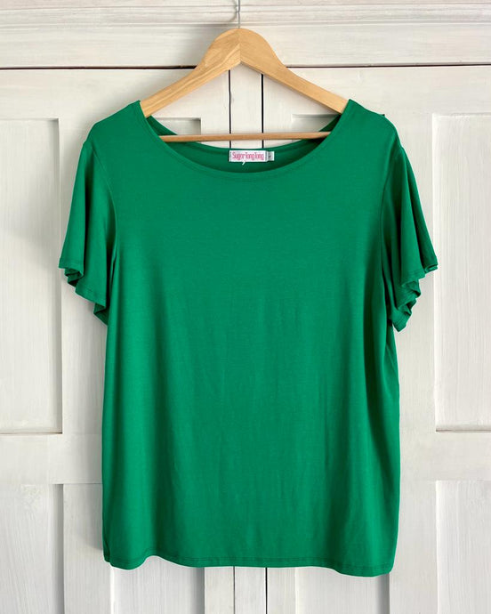 NEW T Shirt in Parakeet Green with Flounce Sleeve