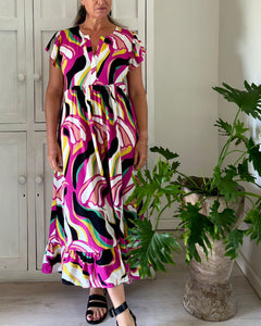 Greek Maxi Flutter in Pink & Yellow Abstract