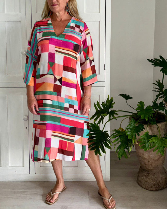 New! Tangier Tunic LTD in Colourful Abstract Blocks