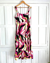 Load image into Gallery viewer, Milos Midi Dress in Black, Pink &amp; Yellow Swirls