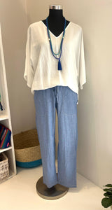Reunion Pants in Light Blue Cotton Chambray