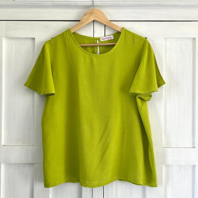 SALE Round Neck Flutter Sleeve in Chartreuse