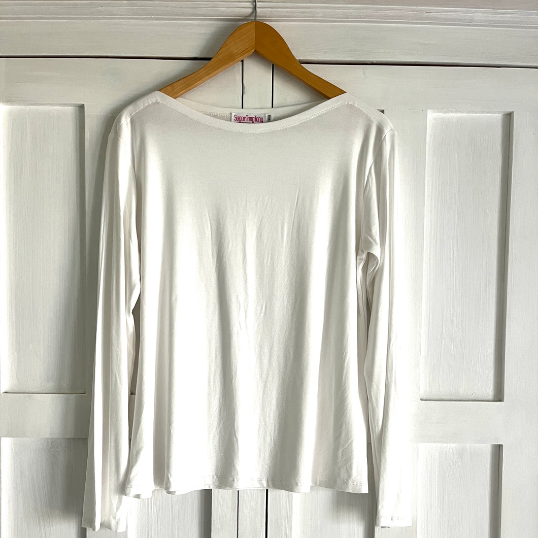 ON SALE - Boat Neck T with Long Sleeve in Winter White - NO RETURNS