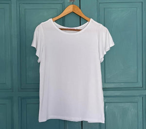 SALE T Shirt in White with Flounce Sleeve